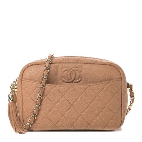 CHANEL Caviar Quilted Coco Tassel Camera Case Beige